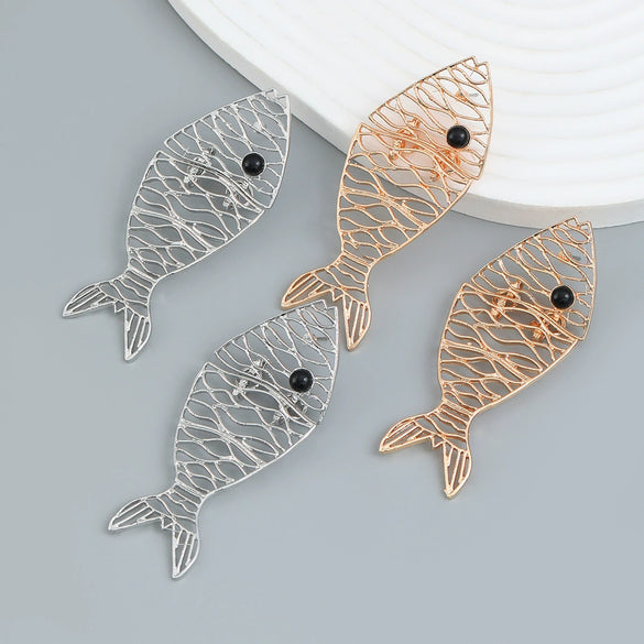 Alloy Heart Hollow Tropical Fish Diamond Earrings For Women