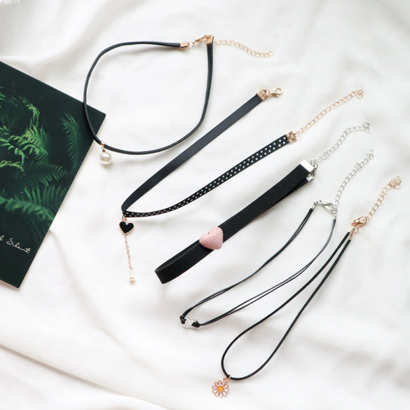 Alloy Heart Pattern Electroplated Necklace Choker Collar Neck Band With Pearl Pendant For Women