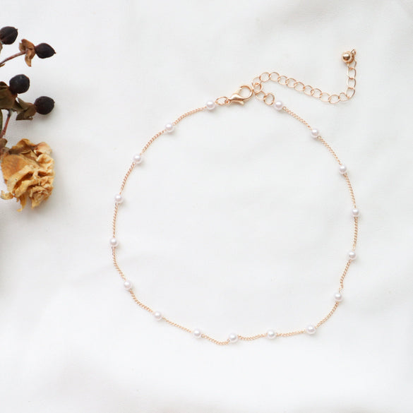 Alloy Heart Pattern Electroplated Necklace Choker Collar Neck Band With Pearl Pendant For Women