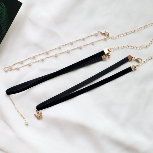 Alloy Heart Pattern Electroplated Necklace Choker Collar Neck Band With Pearl Pendant For Women