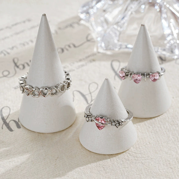 Alloy Heart Pattern Electroplated Women's Love Ring Set Threepiece Highend Personality Jewelry