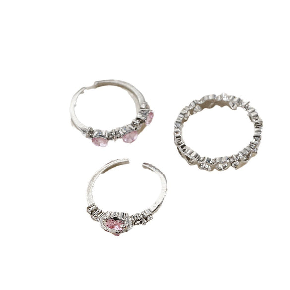 Alloy Heart Pattern Electroplated Women's Love Ring Set Threepiece Highend Personality Jewelry
