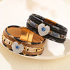 Alloy Heart Pattern Microinlay Unisex Magnetic Bracelet With Rhinestones And Pu Artificial Leather