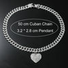 Alloy Heart Pendant Cuban Chain Hiphop Necklace With Diamond And Geometric Design