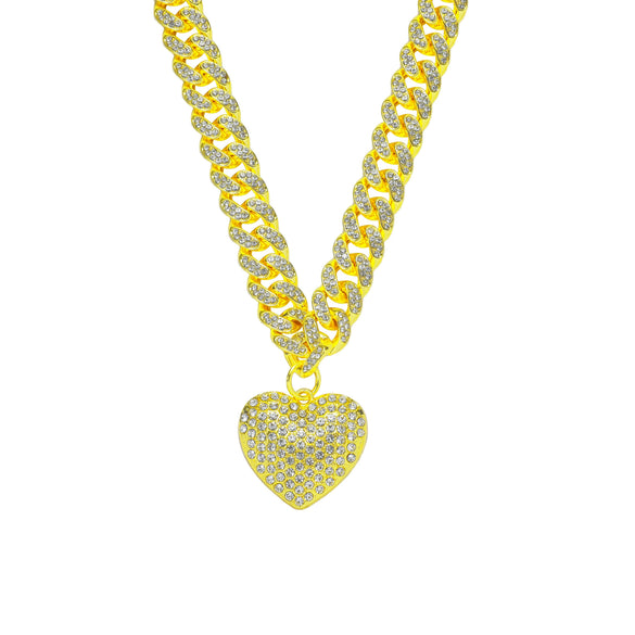 Alloy Heart Pendant Cuban Chain Hiphop Necklace With Diamond And Geometric Design