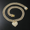 Alloy Heart Pendant Cuban Chain Hiphop Necklace With Diamond And Geometric Design
