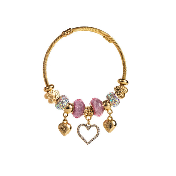 Alloy Heart Pendant Diamond Crystal Women's Stainless Steel Bracelet