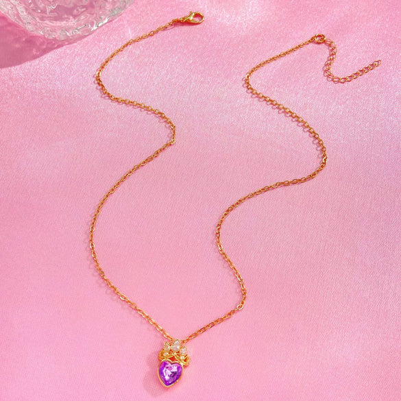 Alloy Heart Pendant Women's Necklace With Diamond Embedded And Geometric Pattern And Electroplating Design