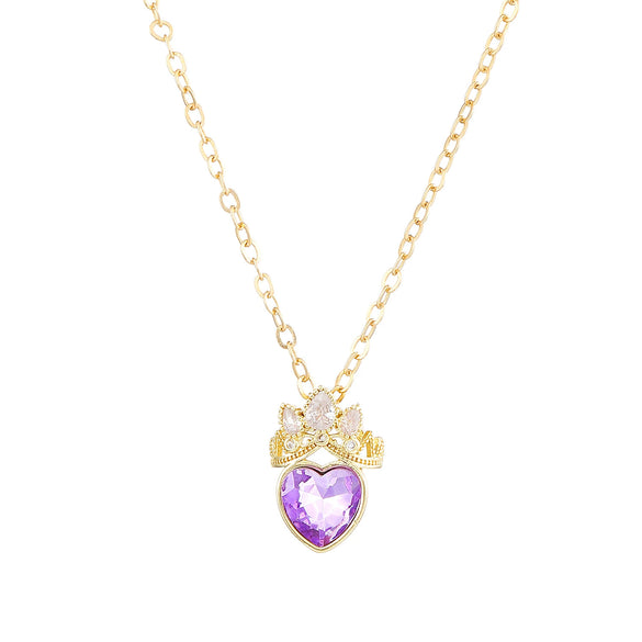 Alloy Heart Pendant Women's Necklace With Diamond Embedded And Geometric Pattern And Electroplating Design