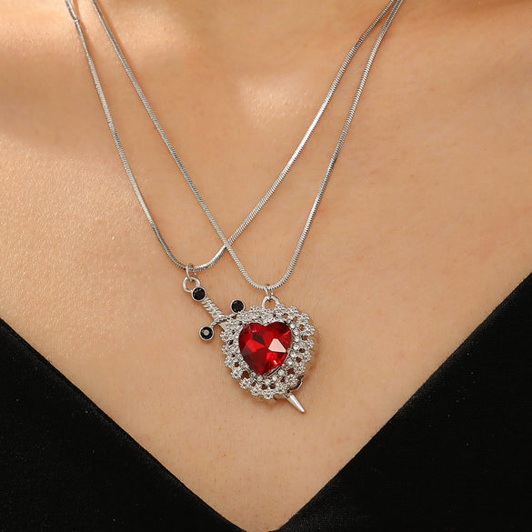 Alloy Heart Shape Diamond Encrusted Couple Necklace In Ins Style
