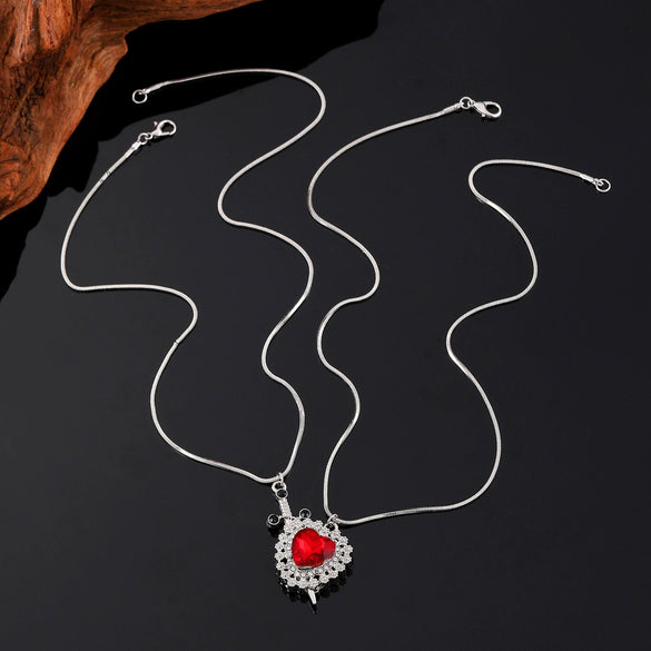 Alloy Heart Shape Diamond Encrusted Couple Necklace In Ins Style
