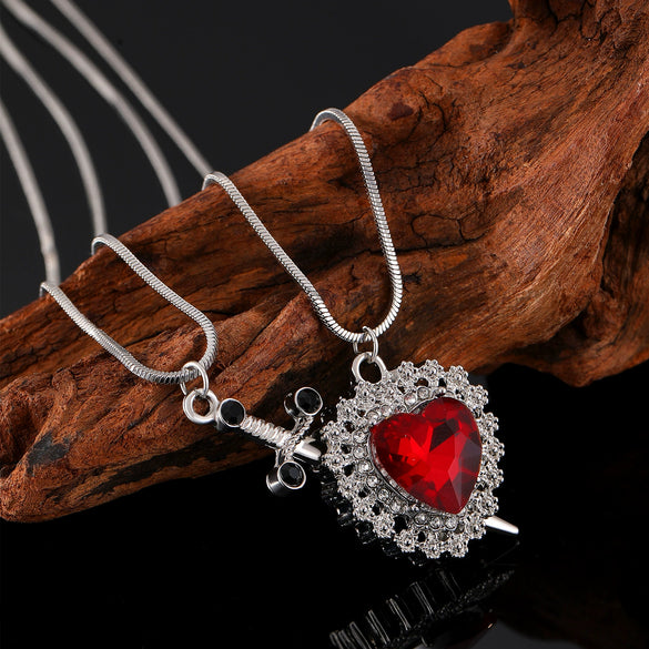 Alloy Heart Shape Diamond Encrusted Couple Necklace In Ins Style