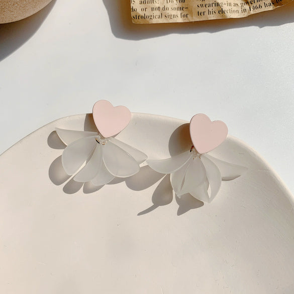 Alloy Heart Shape Electroplated Earrings Inlaid With Artificial And Semiprecious Stones For Women