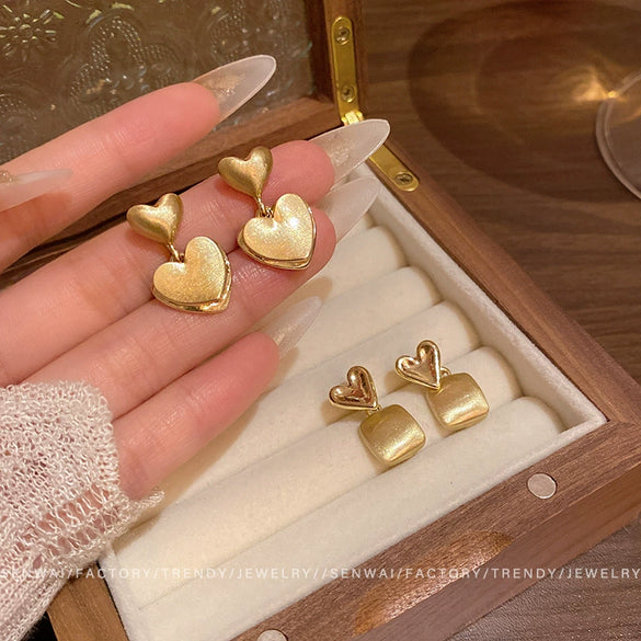 Alloy Heart Shape Electroplated Women's Double Love Ear Studs