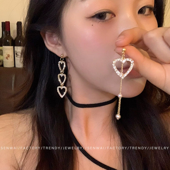 Alloy Heart Shape Electroplating Asymmetric Love Tassel Earrings For Women