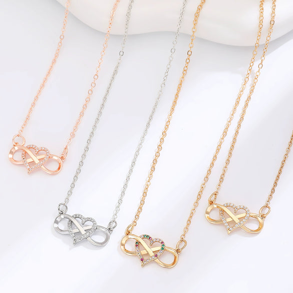 Alloy Heart Shape Geometric Microinlaid Electroplated Pendant Necklace For Women