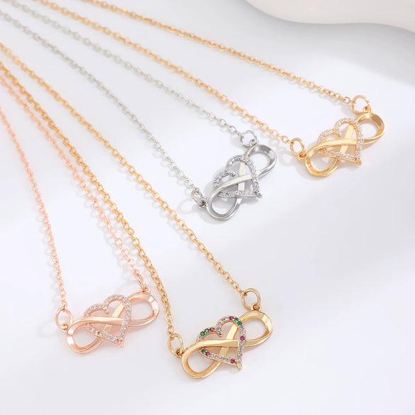 Alloy Heart Shape Geometric Microinlaid Electroplated Pendant Necklace For Women