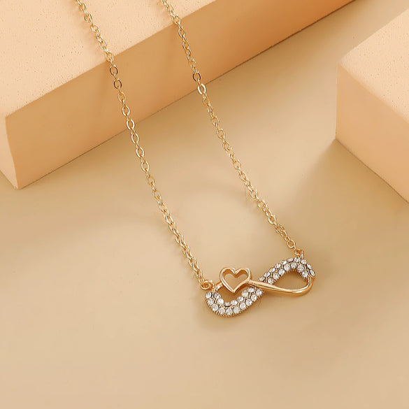 Alloy Heart Shape Geometric Microinlaid Electroplated Pendant Necklace For Women