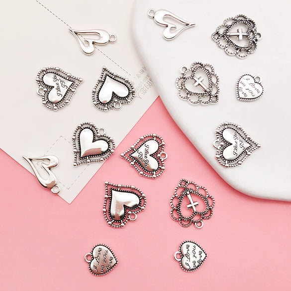 Alloy Heart Shape Retro Ancient Style Beaded Pendant Jewelry Accessories Necklace Bracelet Electroplated