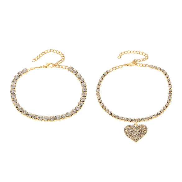 Alloy Heart Shape Rhinestone Anklet Women's Two Piece Set