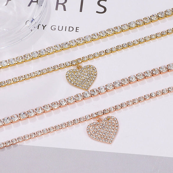 Alloy Heart Shape Rhinestone Anklet Women's Two Piece Set