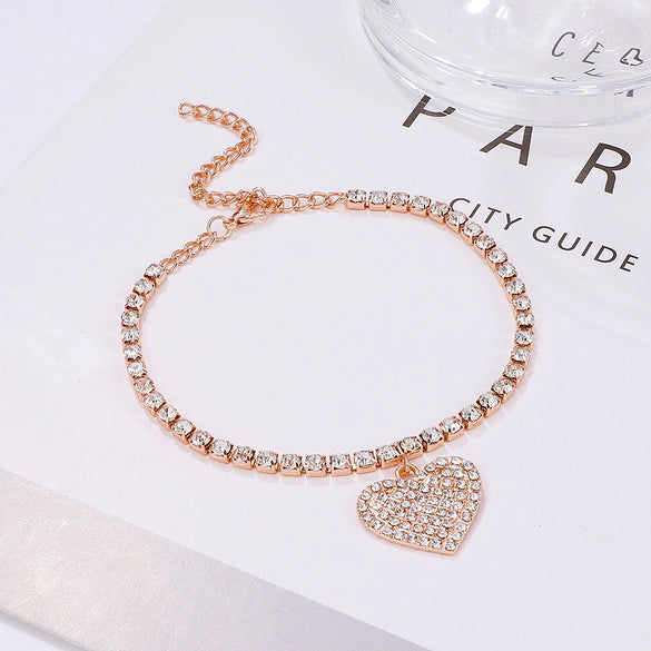 Alloy Heart Shape Rhinestone Anklet Women's Two Piece Set