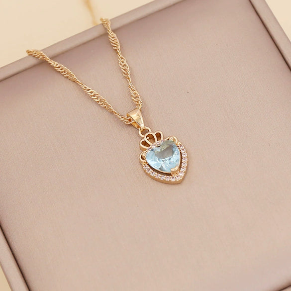Alloy Heart Shaped Electroplated Women's Necklace With Water Wave Chain