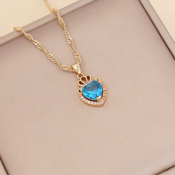 Alloy Heart Shaped Electroplated Women's Necklace With Water Wave Chain