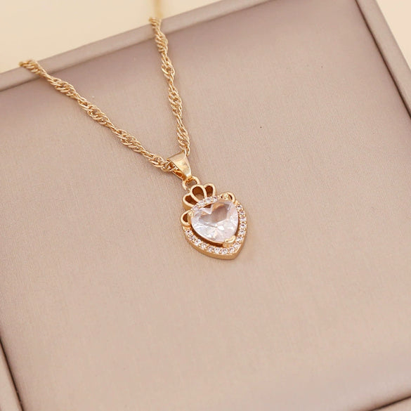 Alloy Heart Shaped Electroplated Women's Necklace With Water Wave Chain