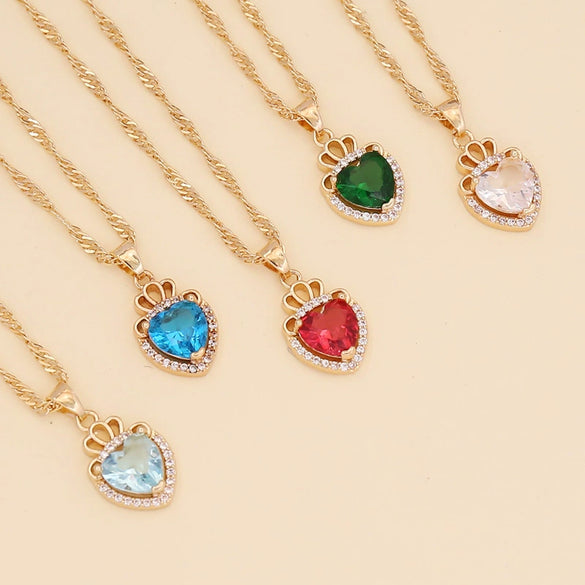 Alloy Heart Shaped Electroplated Women's Necklace With Water Wave Chain