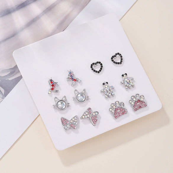 Alloy Heart Shaped Geometric Style Electroplated Pink Rhinestone Earrings Set For Women