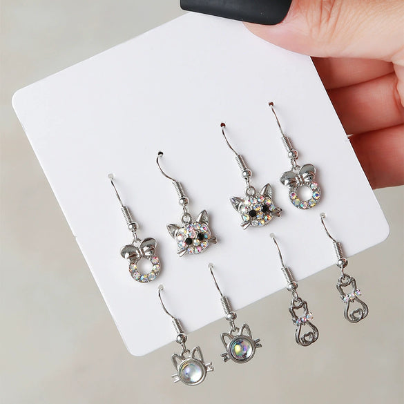 Alloy Heart Shaped Geometric Style Electroplated Pink Rhinestone Earrings Set For Women