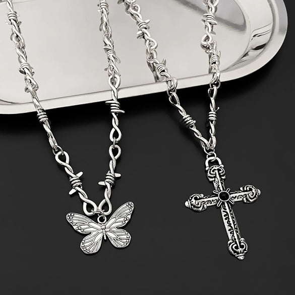Alloy Heart Thorn Pendant Necklace Electroplated Hiphop Punk Style For Men And Women