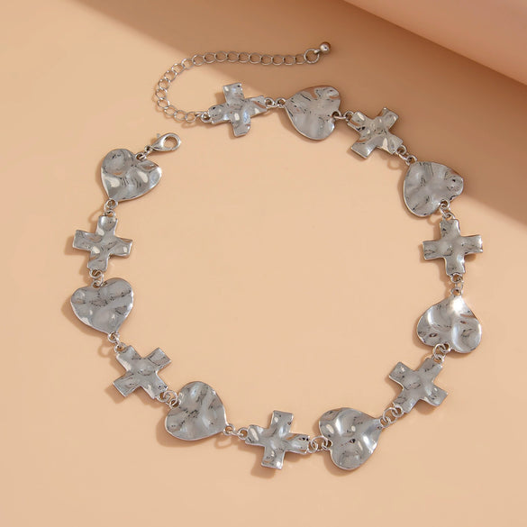 Alloy Heartshaped Electroplated Pleated Cross Stitching Necklace For Women