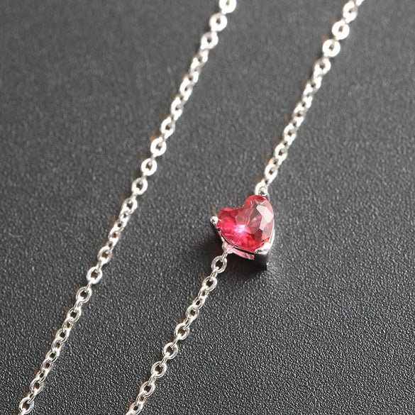 Alloy Heartshaped Microinlay Mixed Gem Inlay Women's Ball Chain Clavicle Necklace Pendant