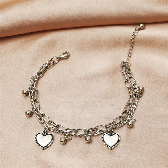 Alloy Heartshaped Retro Hiphop Women's Doublelayer Bracelets Electroplated