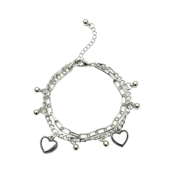 Alloy Heartshaped Retro Hiphop Women's Doublelayer Bracelets Electroplated