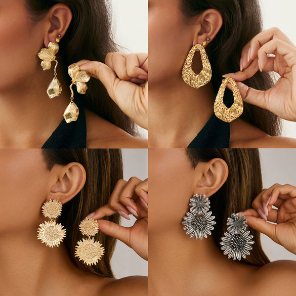 Alloy Highend Flower Petal Pendant Earrings With Electroplating Design