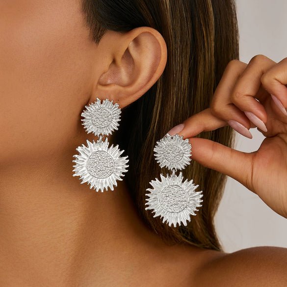 Alloy Highend Flower Petal Pendant Earrings With Electroplating Design