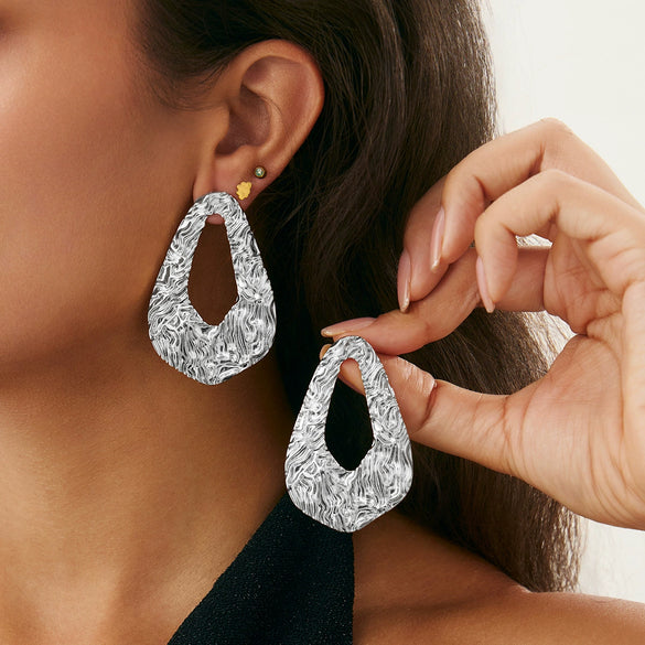 Alloy Highend Flower Petal Pendant Earrings With Electroplating Design