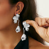 Alloy Highend Flower Petal Pendant Earrings With Electroplating Design