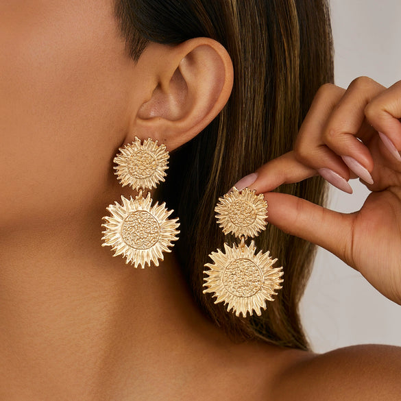 Alloy Highend Flower Petal Pendant Earrings With Electroplating Design