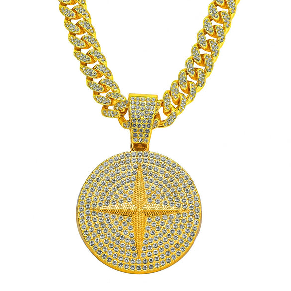 Alloy Hip Hop Cuban Chain Necklace With Diamond Cross Star Pendant And Geometric Pattern