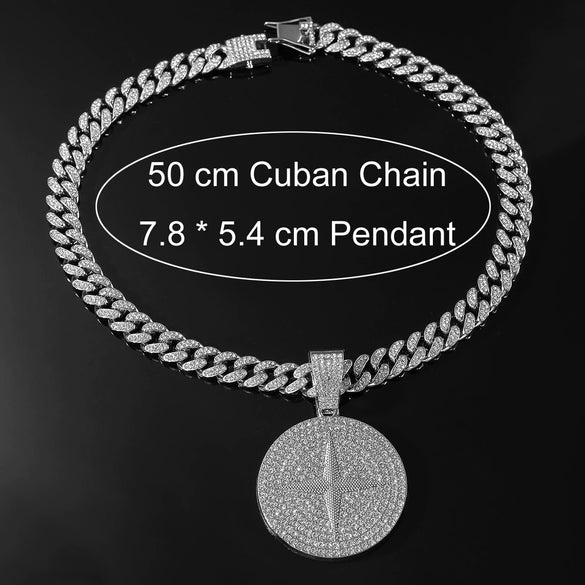 Alloy Hip Hop Cuban Chain Necklace With Diamond Cross Star Pendant And Geometric Pattern