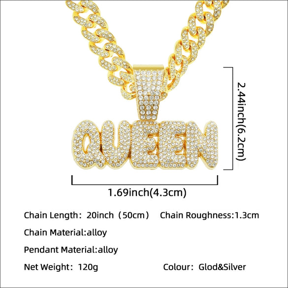 Alloy Hip Hop Diamond Letter Pendant Cuban Chain Necklace For Men