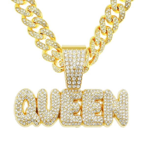 Alloy Hip Hop Diamond Letter Pendant Cuban Chain Necklace For Men