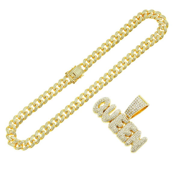 Alloy Hip Hop Diamond Letter Pendant Cuban Chain Necklace For Men