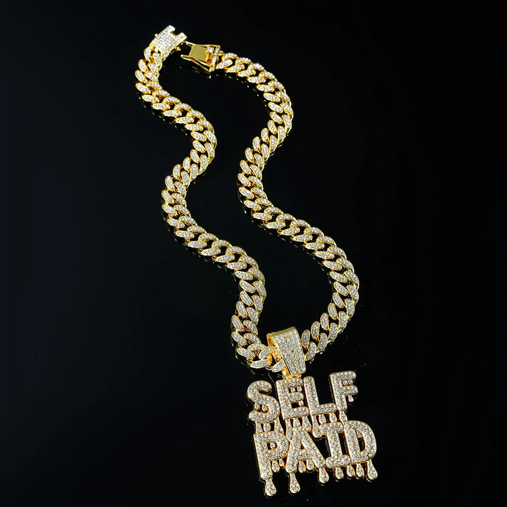 Alloy Hip Hop Exaggerated Diamond Letter Pendant Cuban Chain Necklace ...