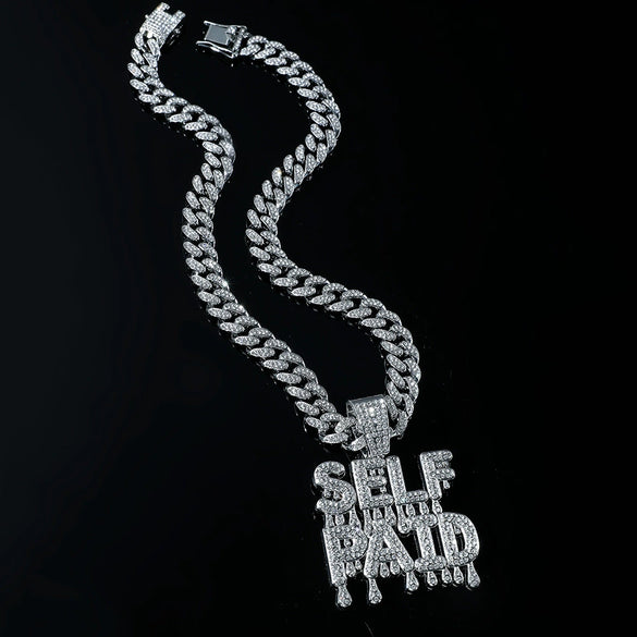 Alloy Hip Hop Exaggerated Diamond Letter Pendant Cuban Chain Necklace For Men