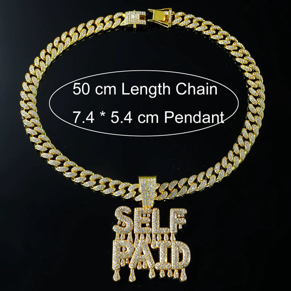 Alloy Hip Hop Exaggerated Diamond Letter Pendant Cuban Chain Necklace For Men